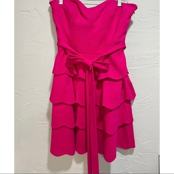 Cynthia Steffe Sz 8 Pink Tiered Scalloped Layered m Ponte Knit Strapless Dress - Picture 5 of 12